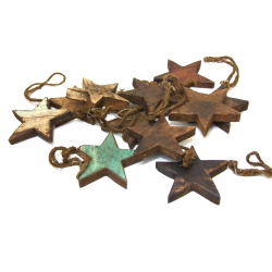 Gwiazda z drewna egzotycznego dekoracja wisząca 11cm